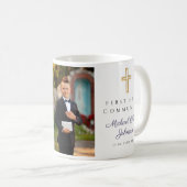Blue Religious Cross Boy First Communion Foto Kaffeetasse (VorderseiteRechts)