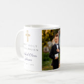 Blue Religious Cross Boy First Communion Foto Kaffeetasse (Vorderseite Links)