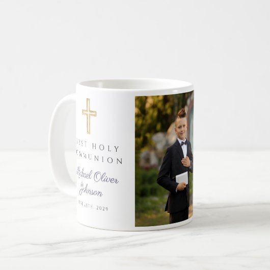 Blue Religious Cross Boy First Communion Foto Kaffeetasse (Vorderseite Links)