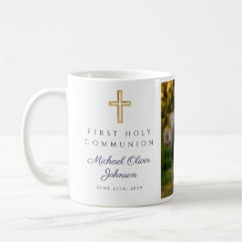Blue Religious Cross Boy First Communion Foto Kaffeetasse
