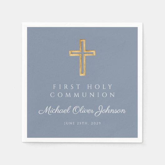 Blue Religious Cross Dusty Boy First Communion Serviette (Vorderseite)