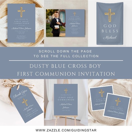 Blue Religious Cross Dusty Boy First Communion Serviette