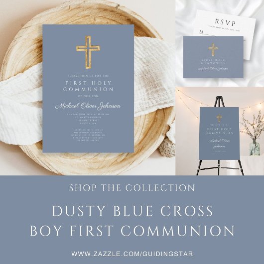 Blue Religious Cross Dusty Boy First Communion Serviette