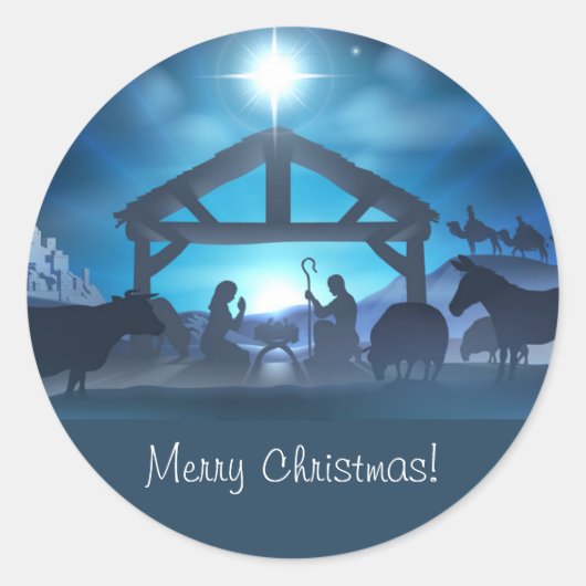 Blue Religious Nativity Christmas Envelope Sticker (Vorderseite)