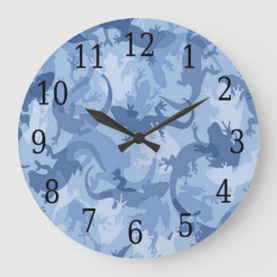 Blue Reptile Camouflage Round Clock Große Wanduhr