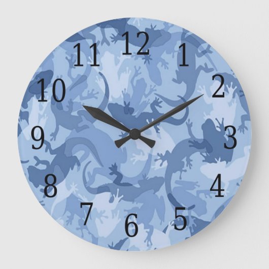 Blue Reptile Camouflage Round Clock Große Wanduhr (Vorderseite)