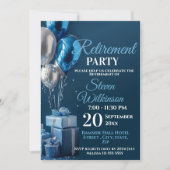 Blue Retirement Party Ballon Geschenke Einladung (Vorderseite)