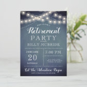 Blue Retirement Party String Lights Einladung (Stehend Vorderseite)