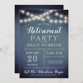 Blue Retirement Party String Lights Einladung (Vorne/Hinten)
