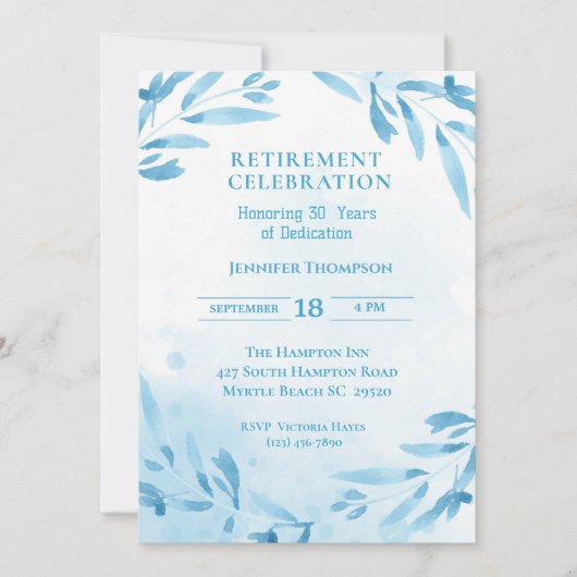 Blue Retirement Partys Celebration Einladung (Vorderseite)
