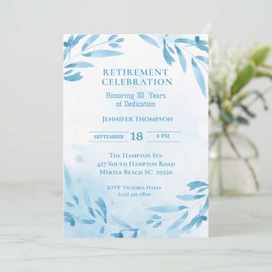 Blue Retirement Partys Celebration Einladung (Stehend Vorderseite)