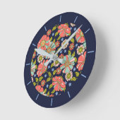 Blue Retro 70er Floral Pattern Runde Wanduhr (Winkel)