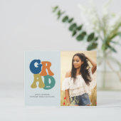Blue Retro '70er Grad 2023 Groovy Abschluss Postkarte (Stehend Vorderseite)