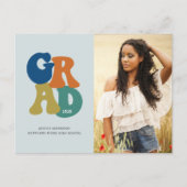 Blue Retro '70er Grad 2023 Groovy Abschluss Postkarte (Vorderseite)