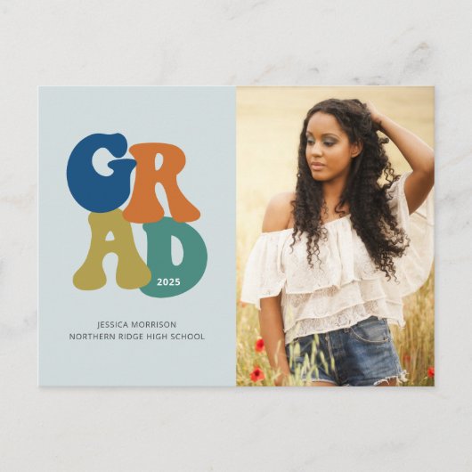 Blue Retro '70er Grad 2023 Groovy Abschluss Postkarte (Vorderseite)