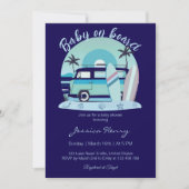 Blue Retro Baby an Bord Summer Baby Dusche Einladung (Vorderseite)