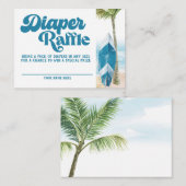 Blue Retro Baby on board Surf Diaper Raffles Begleitkarte (Vorne/Hinten)