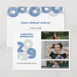 Blue Retro Big Numbers 3-Foto-Abschluss Einladung