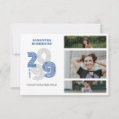 Blue Retro Big Numbers 3-Photo Graduation Einladung (Vorderseite)