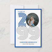 Blue Retro Big Numbers Abschluss Foto Einladung (Vorderseite)