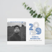 Blue Retro Big Numbers Class of Foto Einladung (Stehend Vorderseite)