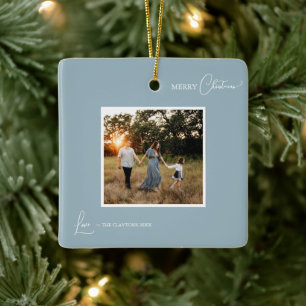 Blue Retro Boho Minimalistisches Foto Frohe Weihna Keramikornament