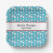 Blue Retro Bowling Thema Geburtstag Pappteller (Vorderseite)