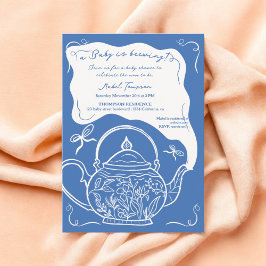 Blue Retro Bows Teekanne Baby Brauen Dusche Einladung