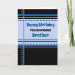 Blue Retro Brother Birthday Karte<br><div class="desc">Geburtstagskarte für Bruder mit lustigen blauen und schwarzen Retromustern und nachdenklichem Vers.</div>