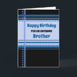 Blue Retro Brother Birthday Karte<br><div class="desc">Geburtstagskarte für Bruder mit lustigen blauen und schwarzen Retromustern und nachdenklichem Vers.</div>