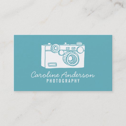 Blue Retro Camera Fotograf Business Card Visitenkarte (Vorderseite)