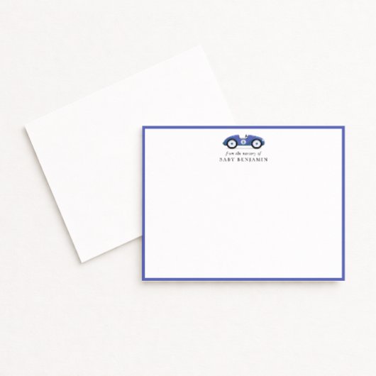 Blue Retro Car Nursery Note Card Ankündigung