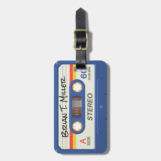 Blue Retro Cassette | Markenname Gepäckanhänger (Vorderseite vertikal)