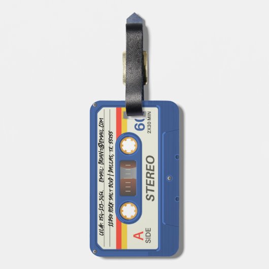 Blue Retro Cassette | Markenname Gepäckanhänger (Rückseite vertikal)