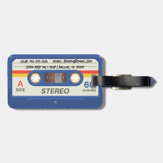 Blue Retro Cassette | Markenname Gepäckanhänger (Rückseite horizontal)