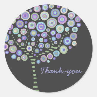Blue Retro Circle Tree Vielen Dank Label Aufkleber