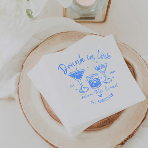 Blue Retro Cocktails Junggeselinnen-Abschied Serviette