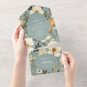 Blue Retro Eine kleine Wildblume Babydusche All In One Einladung