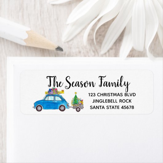 Blue Retro Fiat 500 mit Weihnachtsgeschenken (Insitu)