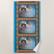 Blue Retro Film Strip Foto Handtuch