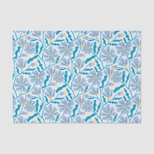 Blue Retro Floral Pattern Seidenpapier (Vorderseite)