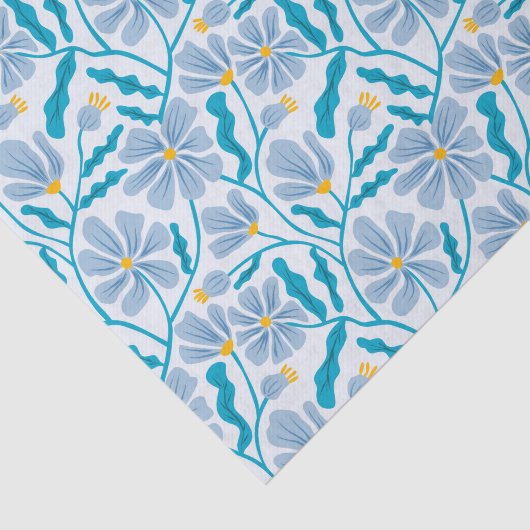 Blue Retro Floral Pattern Seidenpapier (Ausschnitt)