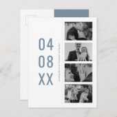 Blue Retro Foto Lesezeichen Save the Date Einladun Einladungspostkarte (Vorne/Hinten)