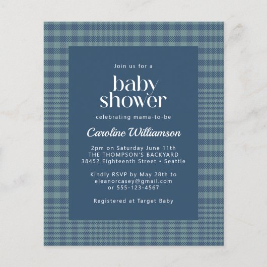 Blue Retro Glen Kariert Baby Dusche (Vorderseite)