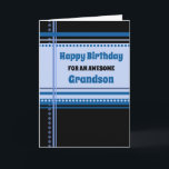 Blue Retro Grandson Birthday Karte<br><div class="desc">Geburtstagskarte für Enkel mit lustigen blauen und schwarzen Retromustern und nachdenklichem Vers.</div>