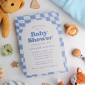 Blue Retro Groovy 70er Checkerboard Babydusche Einladung