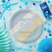 Blue Retro Groovy Baby Dusche Pappteller (Party)