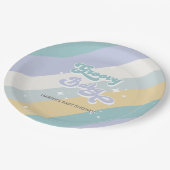 Blue Retro Groovy Baby Dusche Pappteller (Schrägansicht)