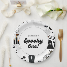 Blue Retro Grooy Spooky Ein Halloween 1. Geburtsta Pappteller