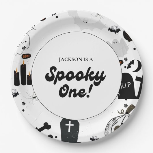 Blue Retro Grooy Spooky Ein Halloween 1. Geburtsta Pappteller (Vorderseite)